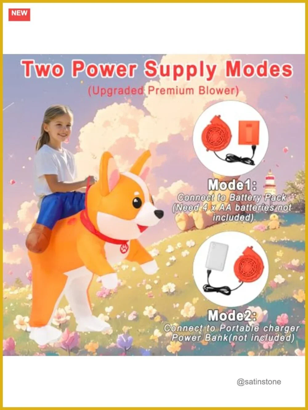 Inflatable Corgi Dog Costume Kids Halloween Blow Up Ride On Animal Suit Cosplay